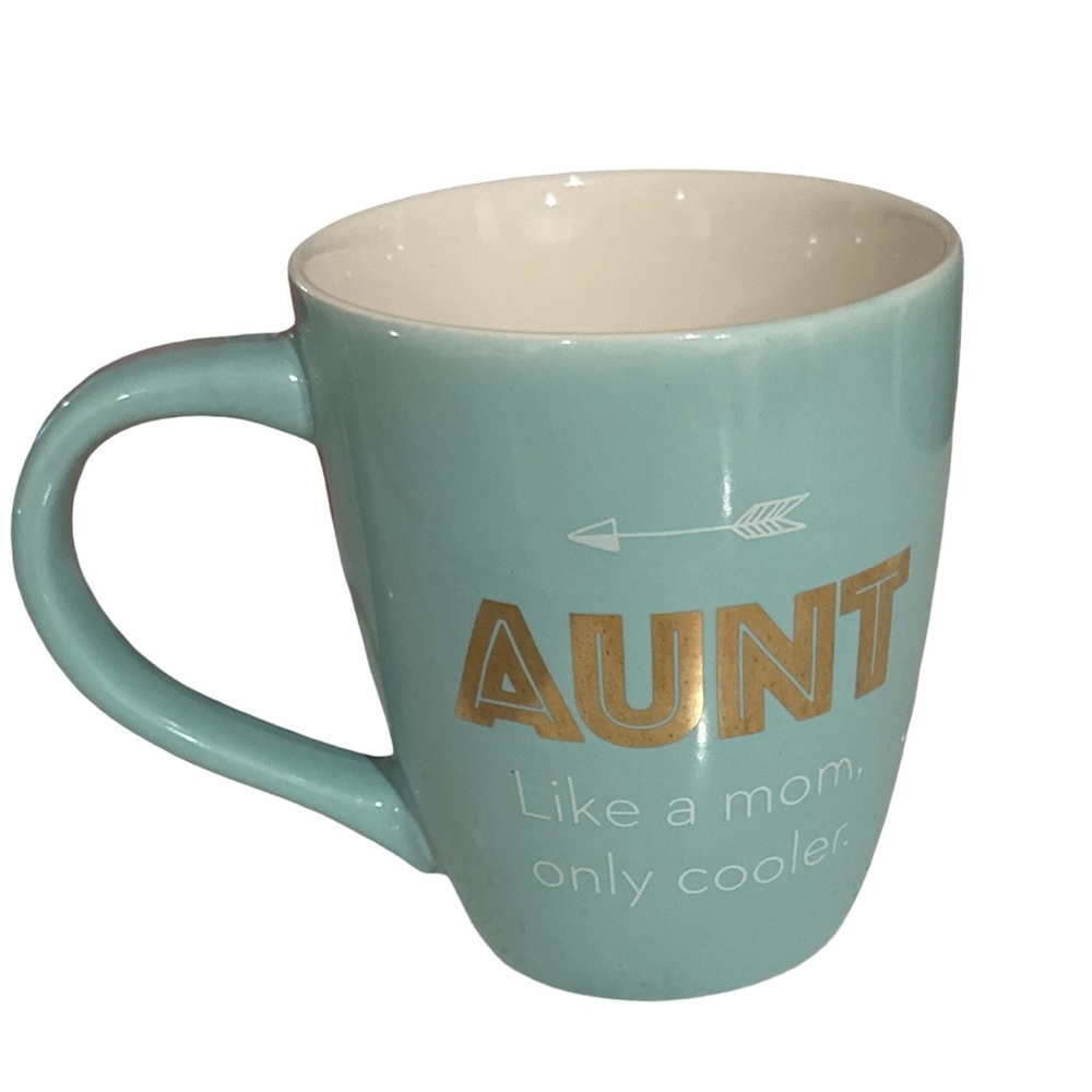 Teal Aunt Mug Gold Lettering Ceramic Coffee Cup “Like a Mom Only Cooler”